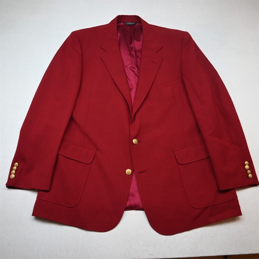 Vtg USA Made 46L Red Hopsack Gold Button Mens Blazer Suit Jacket Sport Coat